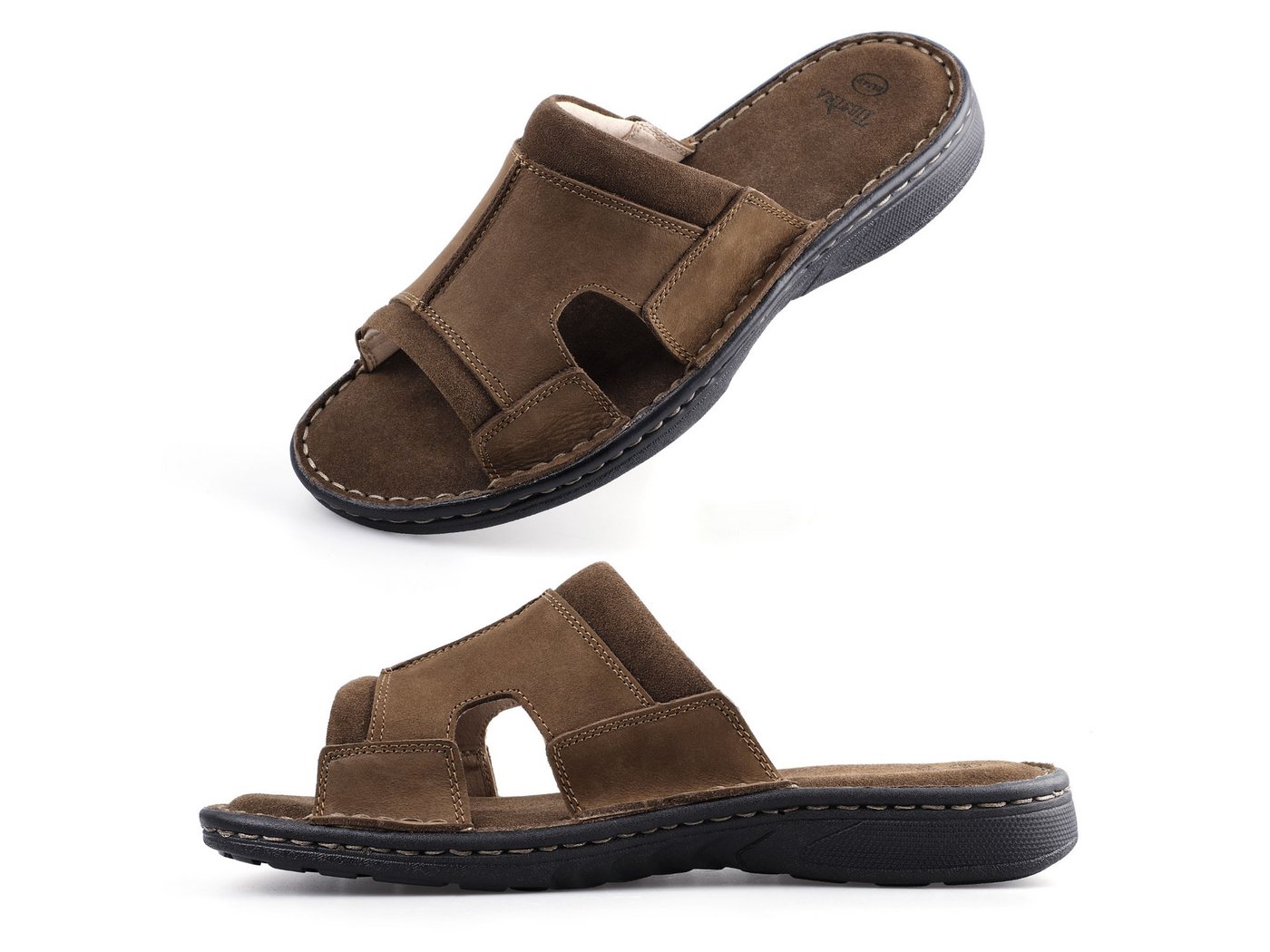 TIESTRA Herren Hausschuhe, Herren Pantoletten, Leichten Sommer Leder Sandalen Pantolette Bequem Unterstützung, für Innen- und Außenbereich EU41-47 – Bild 3 von 5