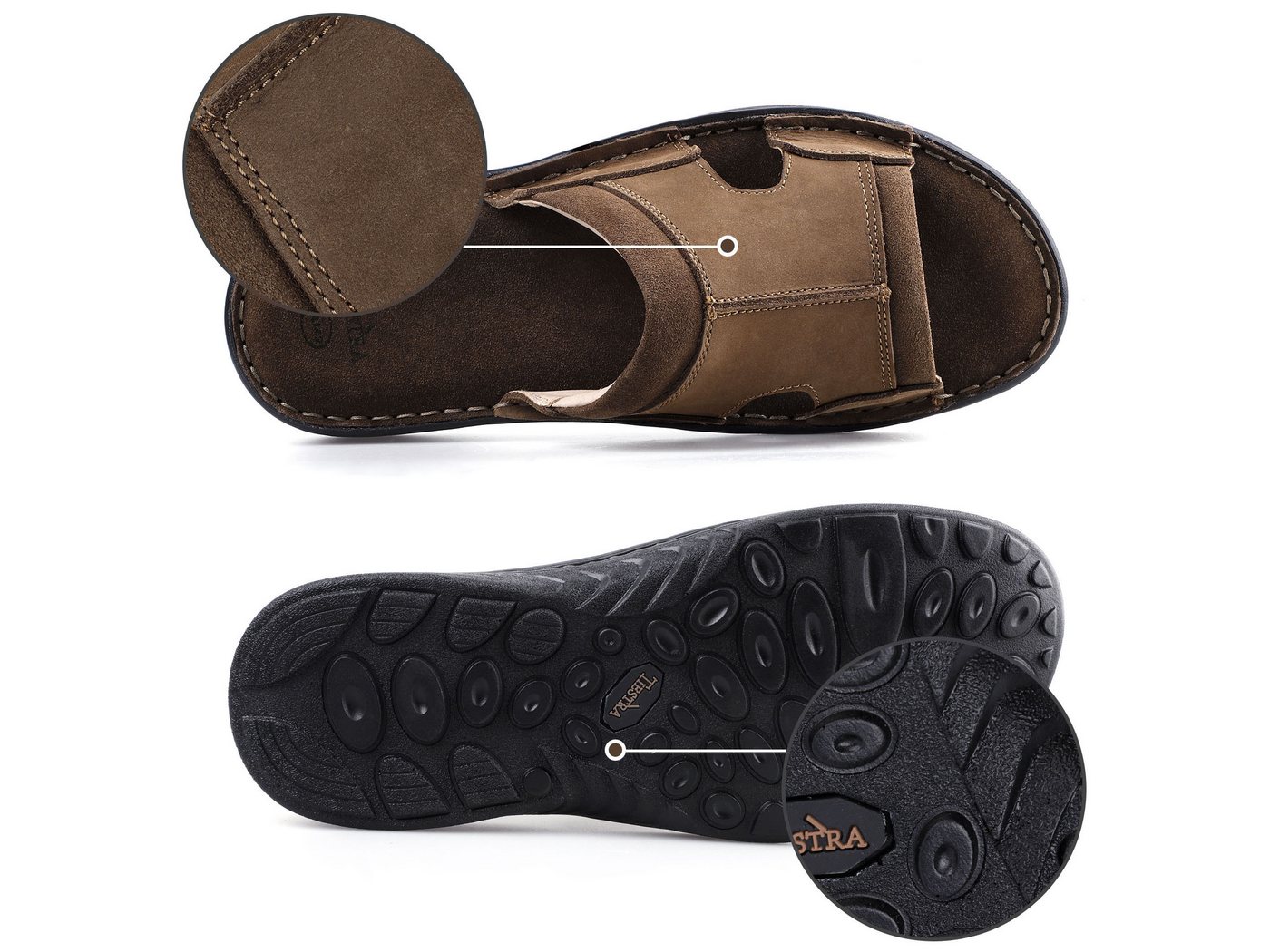 TIESTRA Herren Hausschuhe, Herren Pantoletten, Leichten Sommer Leder Sandalen Pantolette Bequem Unterstützung, für Innen- und Außenbereich EU41-47 – Bild 4 von 5