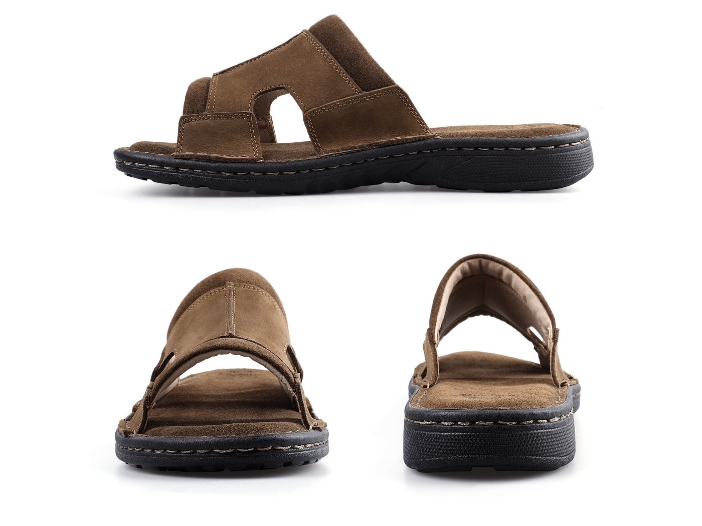 TIESTRA Herren Hausschuhe, Herren Pantoletten, Leichten Sommer Leder Sandalen Pantolette Bequem Unterstützung, für Innen- und Außenbereich EU41-47 – Bild 5 von 5