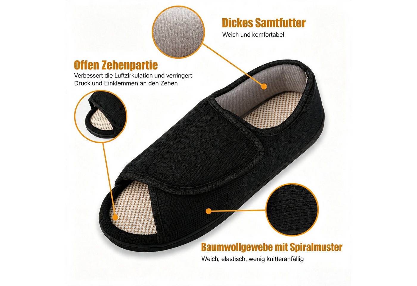 TIESTRA Klettverschluss, extraweite Passform, vorne offen und verstellbar Sandale Herren-Sandalen – Bild 4 von 5