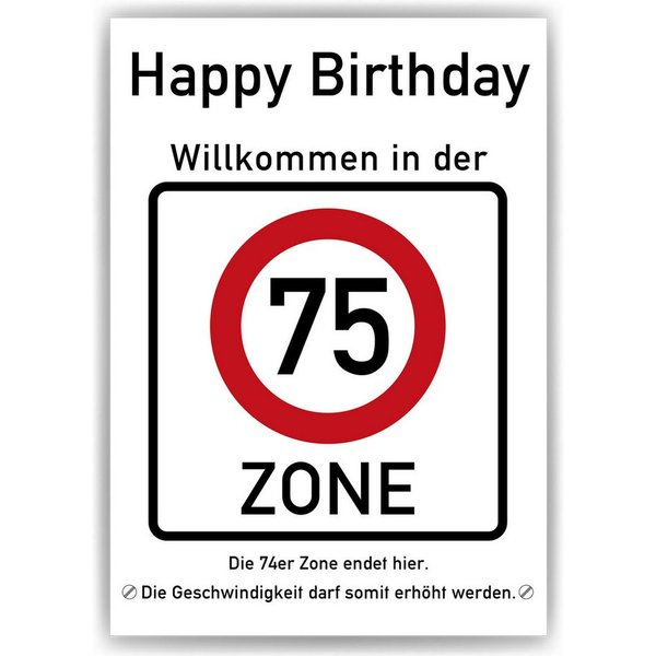 Tigerlino Poster 75. Geburtstag Geschenk Verkehrszeichen Karte Happy Birthday Deko Bild