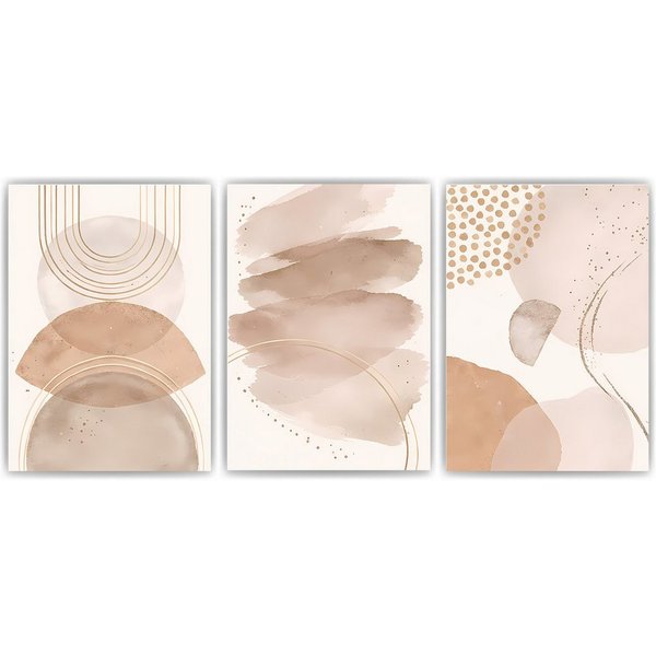 Tigerlino Poster Abstraktes Boho Poster 3er Set Beige Aquarell Moderne Wandbilder