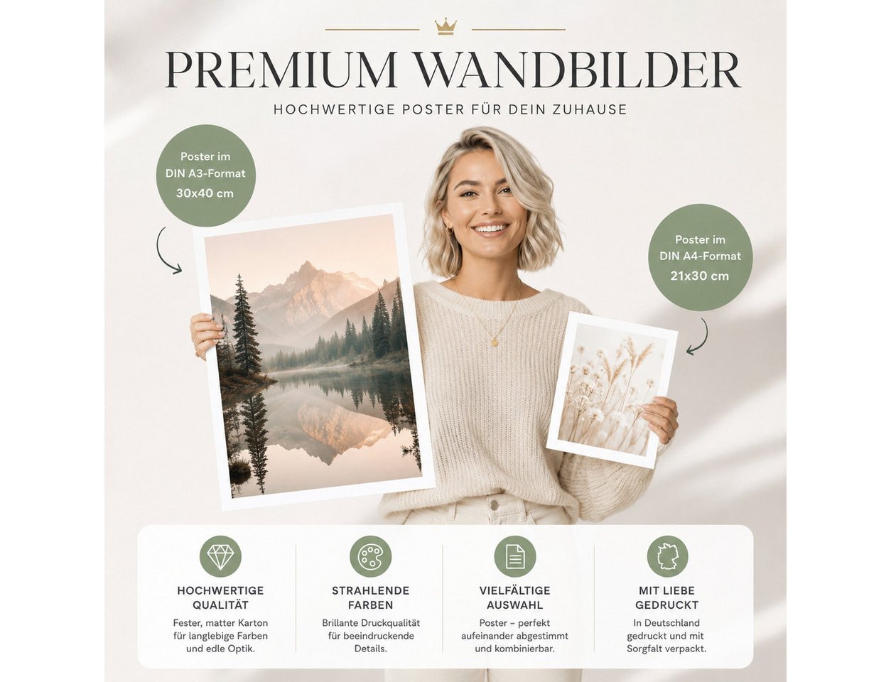 Tigerlino Poster Abstraktes Boho Poster 3er Set Beige Aquarell Moderne Wandbilder – Bild 2 von 5