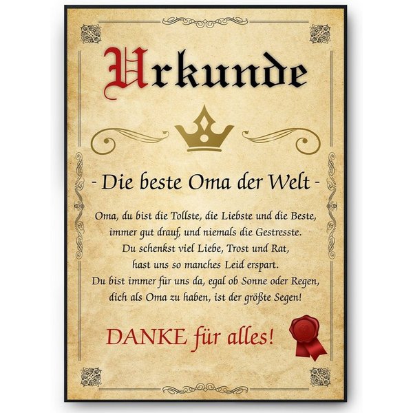 Tigerlino Poster Beste Oma Urkunde Geschenkidee Bild Oma Geschenk von Enkeln