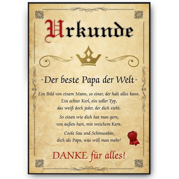 Tigerlino Poster Bester Papa Urkunde Geschenkidee Vater Bild Papa Geschenk Vatertag