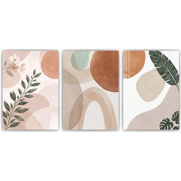 Tigerlino Poster Boho Poster 3er Set Beige Terrakotta Botanisch Abstrakte Wandbilder