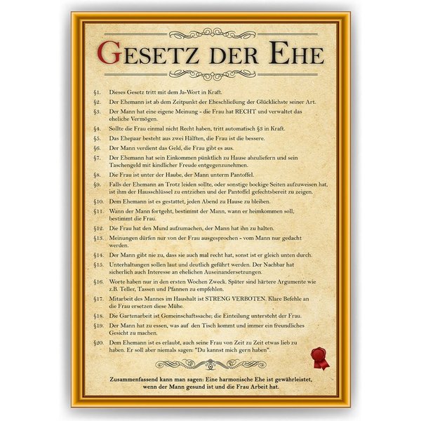 Tigerlino Poster Ehegesetz Hochzeitsgeschenk Ehepaar Hochzeitstag Geschenk zur Hochzeit
