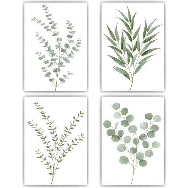 Tigerlino Poster Eukalyptus Poster 4er Set Botanische Wandbilder Salbeigrün Modern