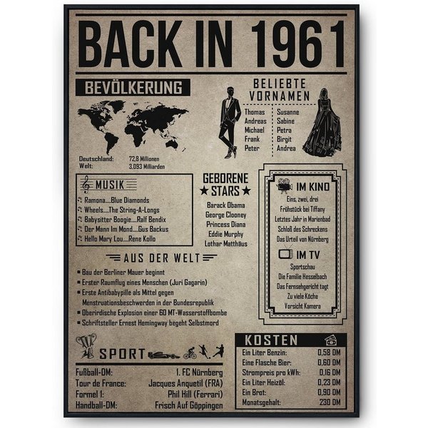 Tigerlino Poster Geschenk Männer Frauen, Geburtstag Rückblick Zeitreise Geschenkidee, 65. Geburtstag Jahrgang 1961, Bild