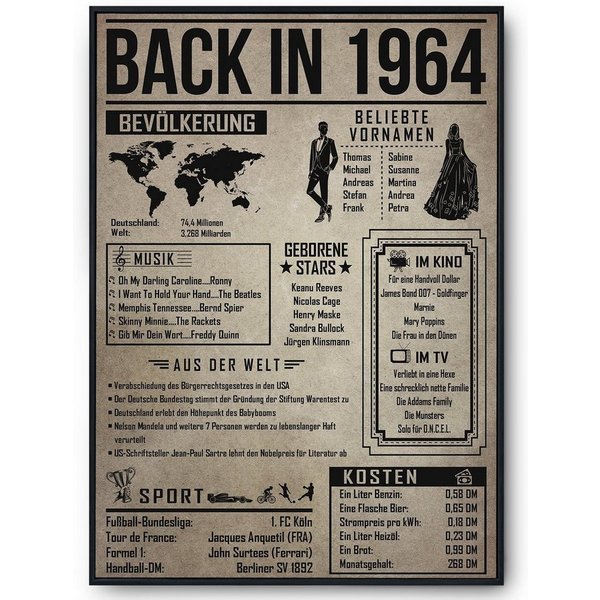 Tigerlino Poster Geschenk Männer Frauen, Geburtstag Rückblick Zeitreise Geschenkidee, 62. Geburtstag Jahrgang 1964, Bild