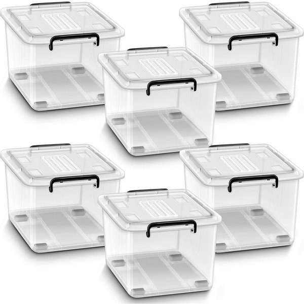 tillvex Aufbewahrungsbox mit Deckel lebensmittelecht Kunststoff Boxen Set stapelbar (Aufbewahrung Ordnungssystem Box groß Aufbewahrungsbox, 6 St., Kleiderboxen 