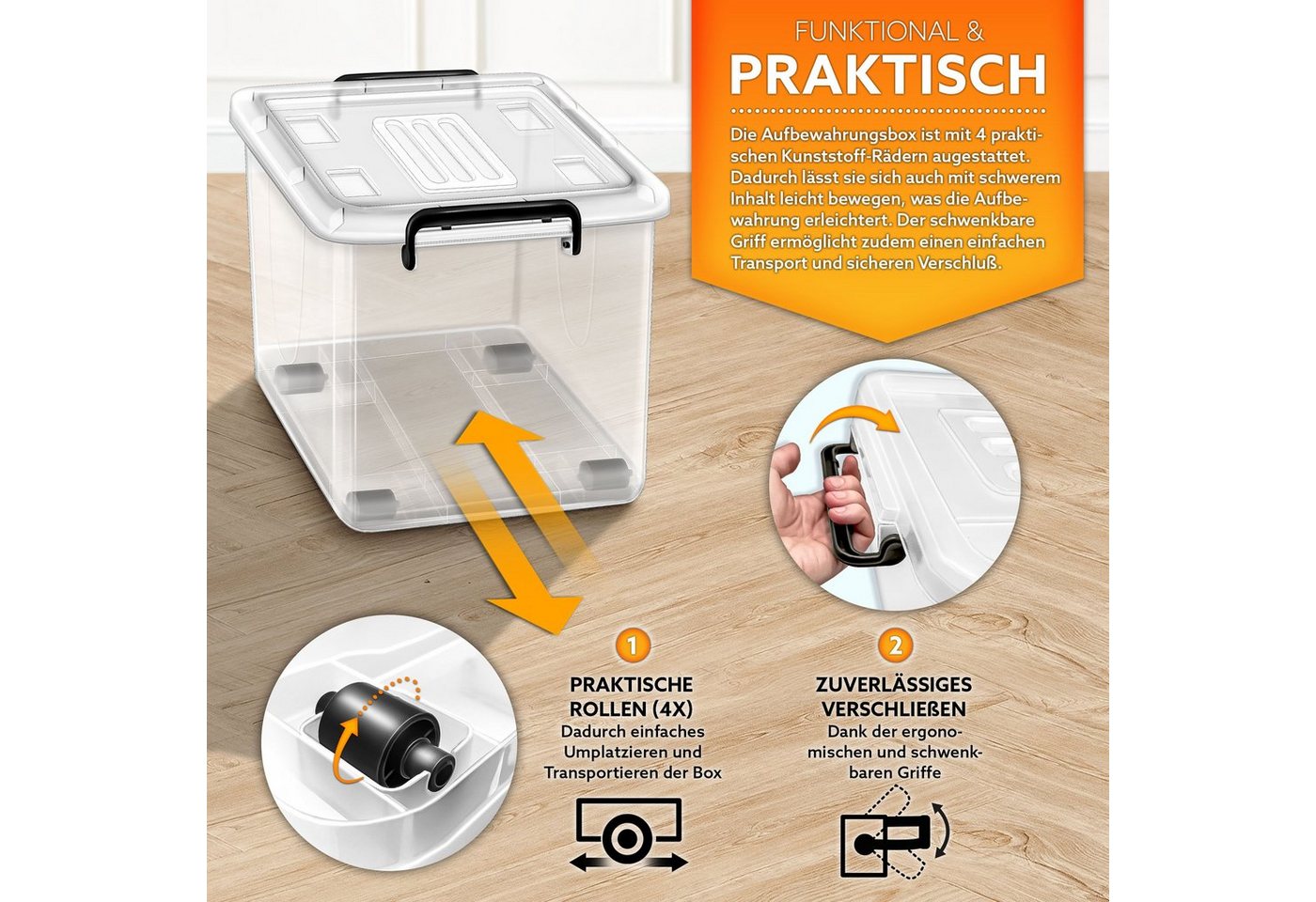 tillvex Aufbewahrungsbox mit Deckel lebensmittelecht Kunststoff Boxen Set stapelbar (Aufbewahrung Ordnungssystem Box groß Aufbewahrungsbox, 6 St., Kleiderboxen  – Bild 5 von 5