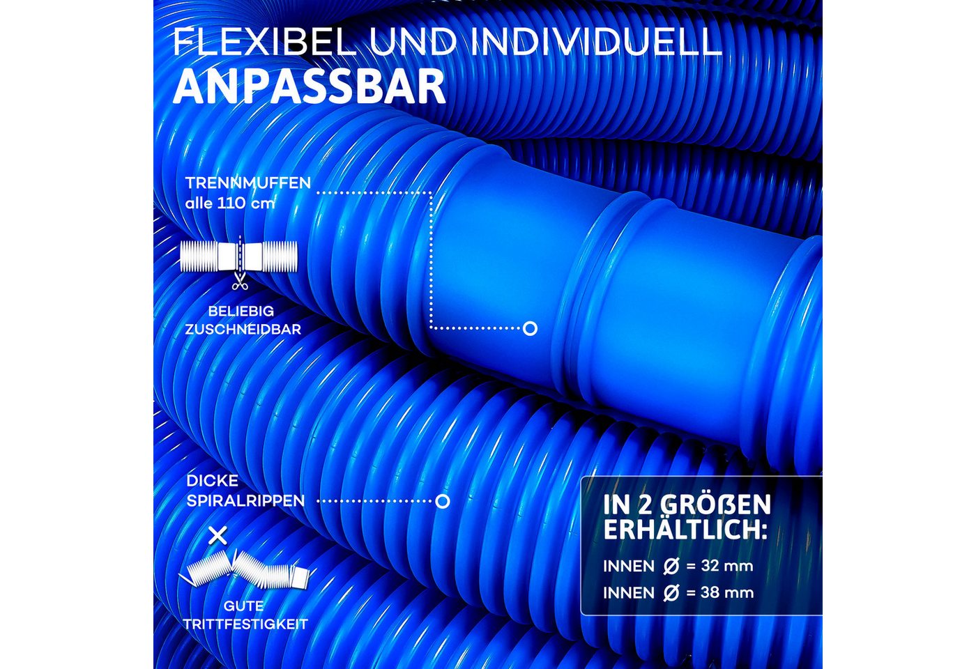 tillvex Poolschlauch Made in Germany, Schwimmbadschlauch mit Muffen, Solarschlauch Pool, Saugschlauch Schwimmbecken, Pumpenschlauch – Bild 3 von 5