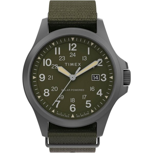 Timex Solaruhr FIELD POST TW2V03700YH, Armbanduhr, Herrenuhr, Datum, Leuchtzeiger, Saphirglas, Textilarmband