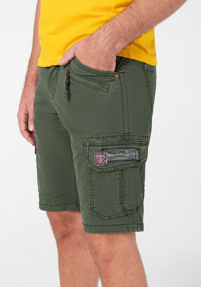 TIMEZONE Cargoshorts Kurzes Design Cargo Regular Mid Waist für Herren Baumwolle Regular Fit unifarben elastisch Reißverschluss – Bild 4 von 5