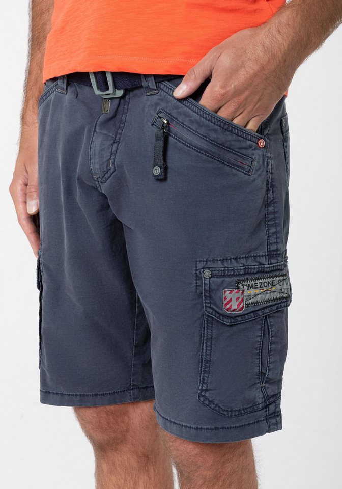 TIMEZONE Cargoshorts Kurzes Design Cargo Regular Mid Waist für Herren Baumwolle Regular Fit unifarben elastisch Reißverschluss – Bild 4 von 5