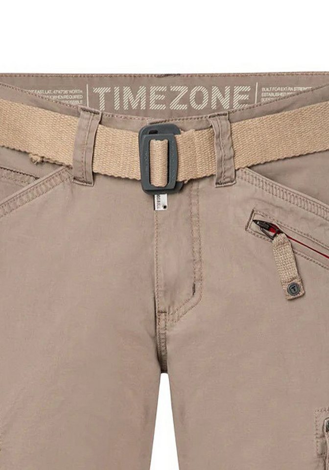 TIMEZONE Cargoshorts Kurzes Design Cargo Regular Mid Waist für Herren Baumwolle Regular Fit unifarben elastisch Reißverschluss – Bild 3 von 3