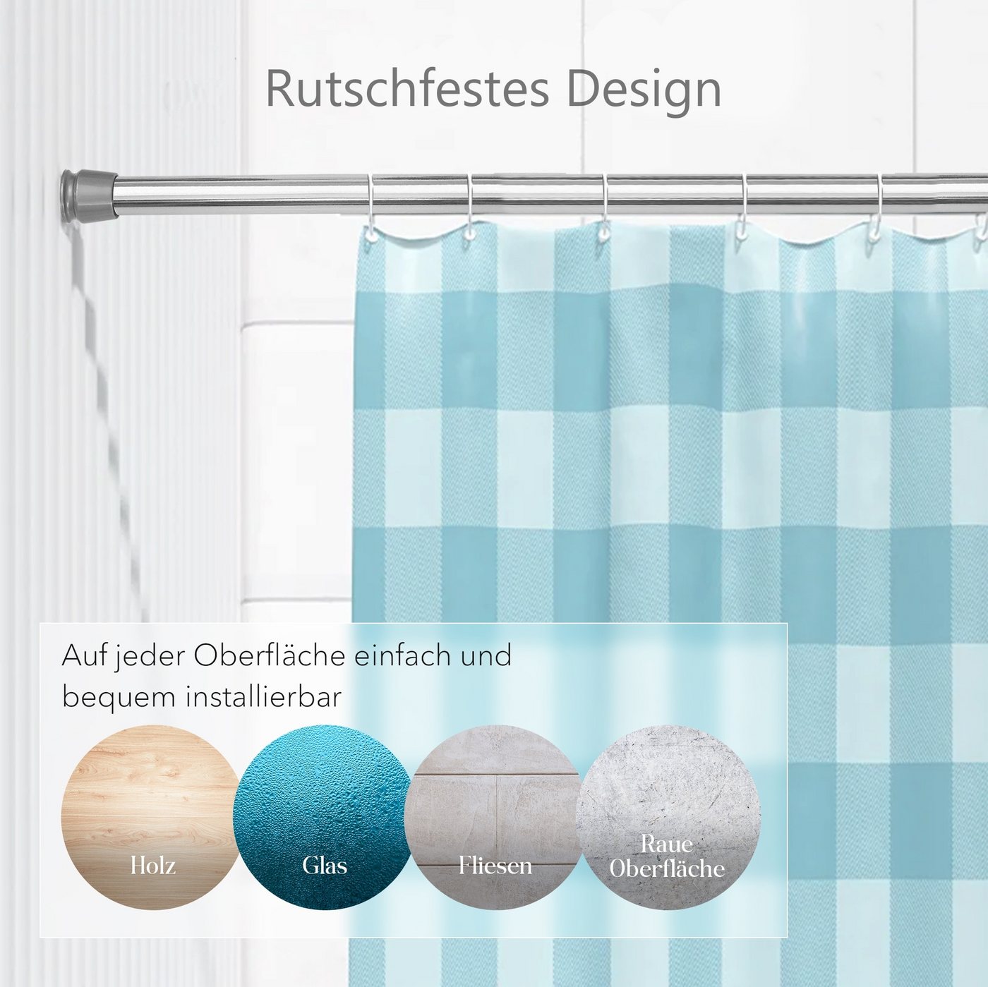 tinycurtains Klemmstange Teleskopstange 55-90 cm Türvorhangstange Duschvorhangstange Badstange, Ø 0.22 mm, 1-läufig, ausziehbar, klemmbar, geklemmt, Metall, Sta – Bild 4 von 5