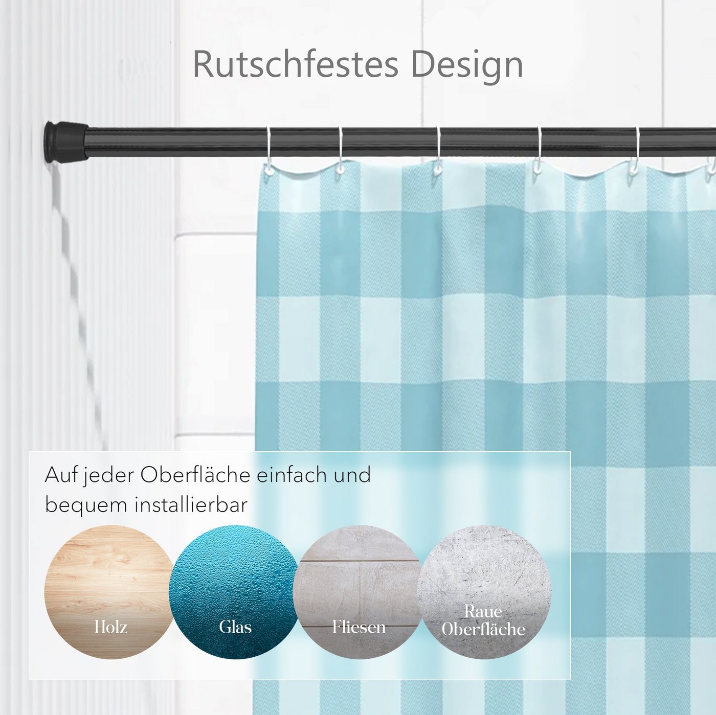 tinycurtains Klemmstange Teleskopstange 70-120 cm oder 111-200 cm Vorhangstange ohne Bohren, Ø 0.22 mm, 1-läufig, ausziehbar, klemmbar, Duschvorhangstange, Bads – Bild 4 von 5