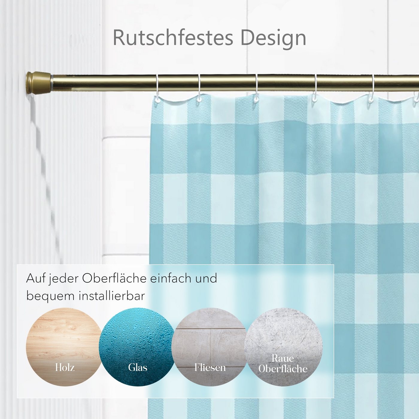 tinycurtains Klemmstange Teleskopstange 70-120 cm oder 111-200 cm Vorhangstange ohne Bohren, Ø 0.22 mm, 1-läufig, ausziehbar, klemmbar, Duschvorhangstange, Bads – Bild 4 von 5
