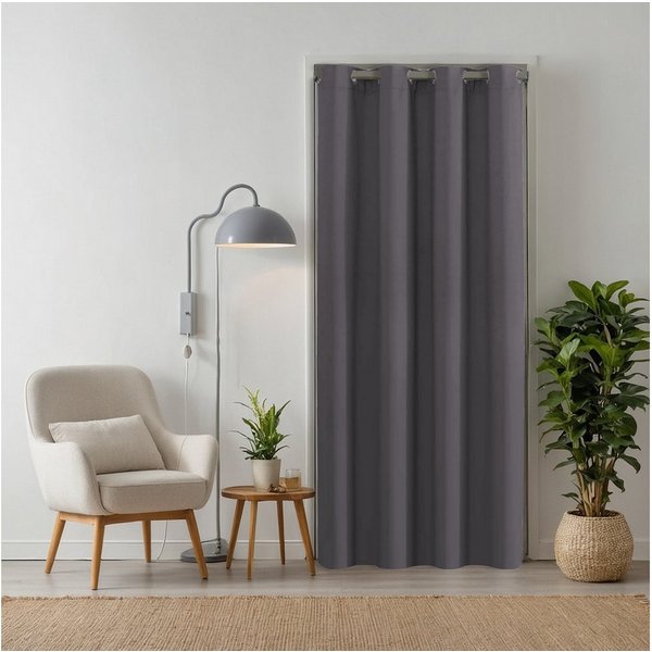 tinycurtains Türvorhang für alle gängigen Türgrößen, Thermovorhang (ohne Stange) Türgardine (1 St), Ösen, abdunkelnd, 100% Polyester, blickdicht grau Nebula 200