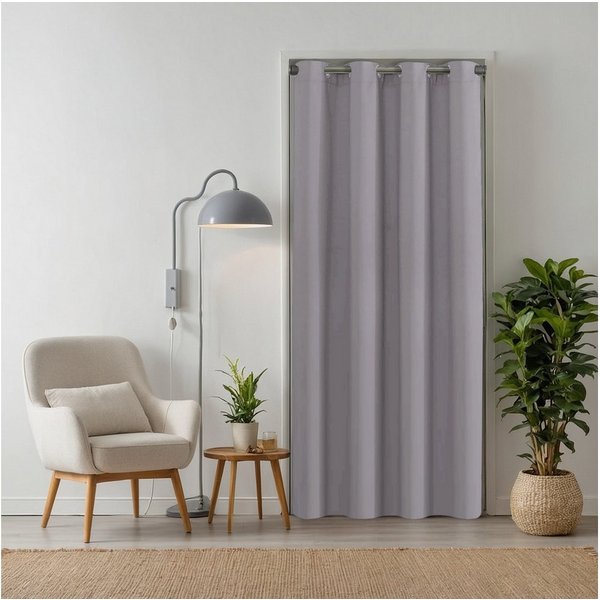 tinycurtains Türvorhang für alle gängigen Türgrößen, Thermovorhang (ohne Stange) Türgardine (1 St), Ösen, abdunkelnd, 100% Polyester, blickdicht hellgrau Moonli
