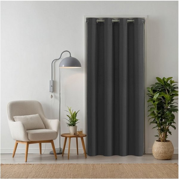 tinycurtains Türvorhang für alle gängigen Türgrößen, Thermovorhang (ohne Stange) Türgardine (1 St), Ösen, abdunkelnd, 100% Polyester, blickdicht edles anthrazit