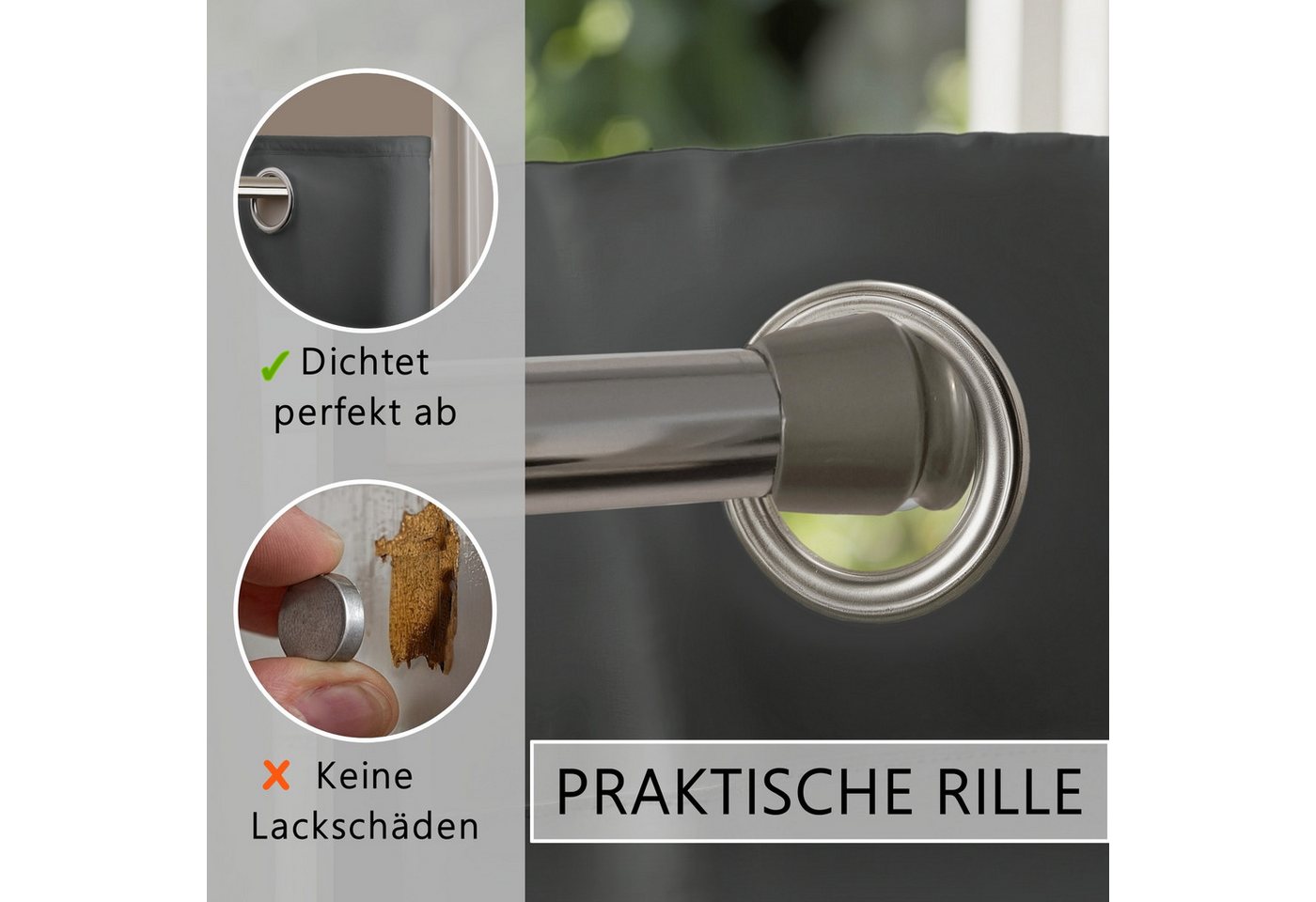 tinycurtains Türvorhang mit Stange silber 70-120 cm Thermo Vorhang ohne Bohren, mit Magneten, Ösen, abdunkelnd, Polyester, blickdicht, Anthrazit Nebula, Türgard – Bild 5 von 5