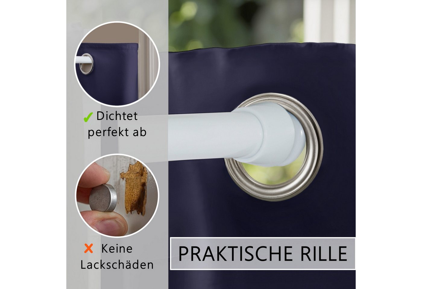 tinycurtains Türvorhang mit Stange weiß 55-90 cm ohne Bohren, Thermo Vorhang Tür, Ösen, abdunkelnd, Polyester, dunkelblau Ocean, Türgardine mit Klemmstange Raum – Bild 5 von 5