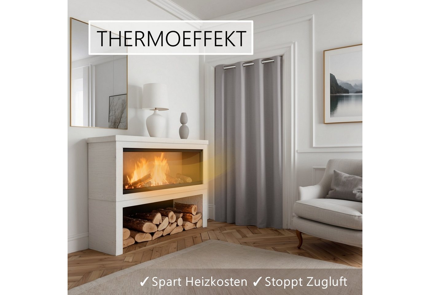 tinycurtains Türvorhang mit Stange weiß 55-90 cm ohne Bohren, Thermo Vorhang Tür, Ösen, abdunkelnd, Polyester, hellgrau Moonlight, Türgardine mit Klemmstange Ra – Bild 4 von 5