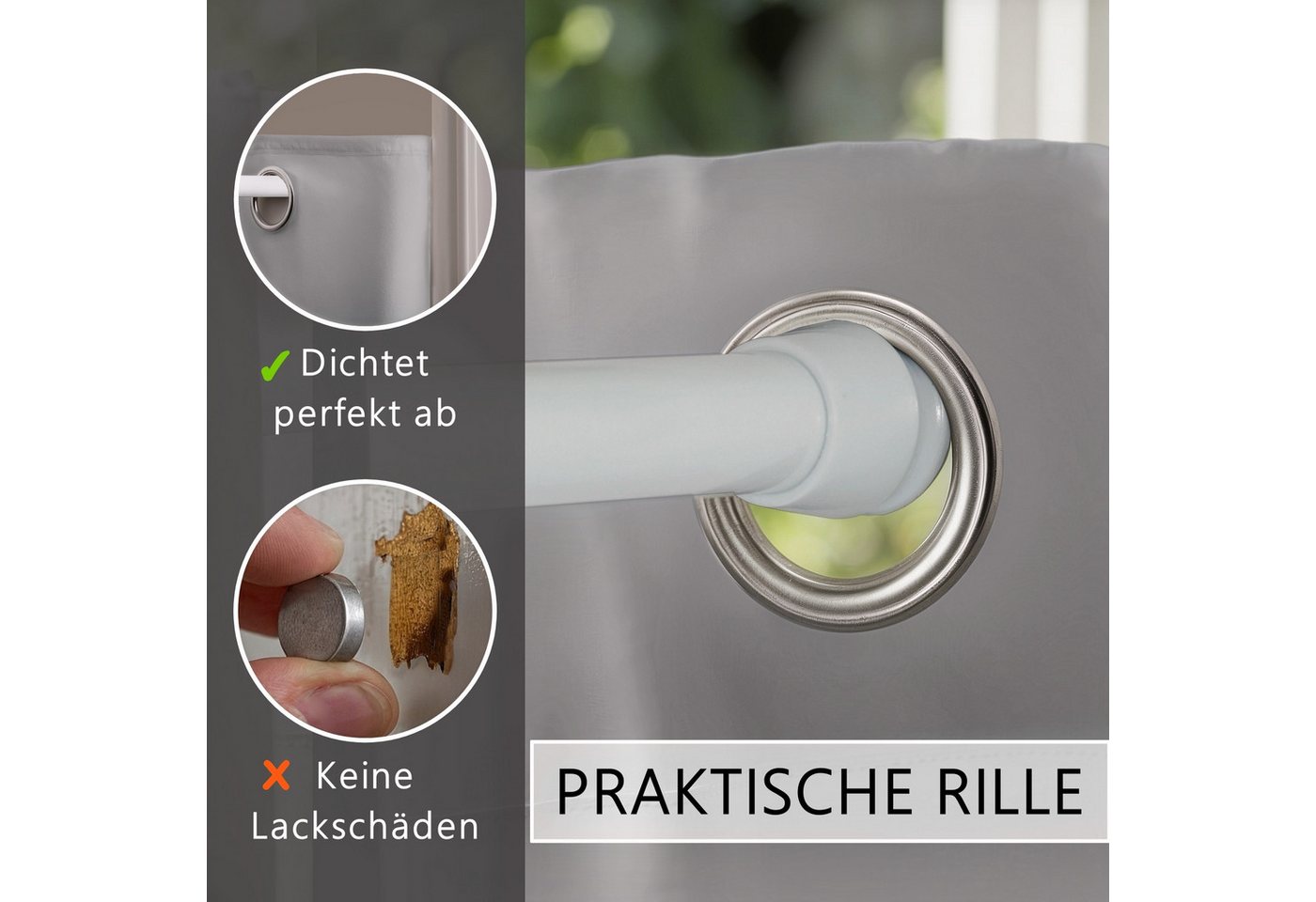 tinycurtains Türvorhang mit Stange weiß 55-90 cm ohne Bohren, Thermo Vorhang Tür, Ösen, abdunkelnd, Polyester, hellgrau Moonlight, Türgardine mit Klemmstange Ra – Bild 5 von 5