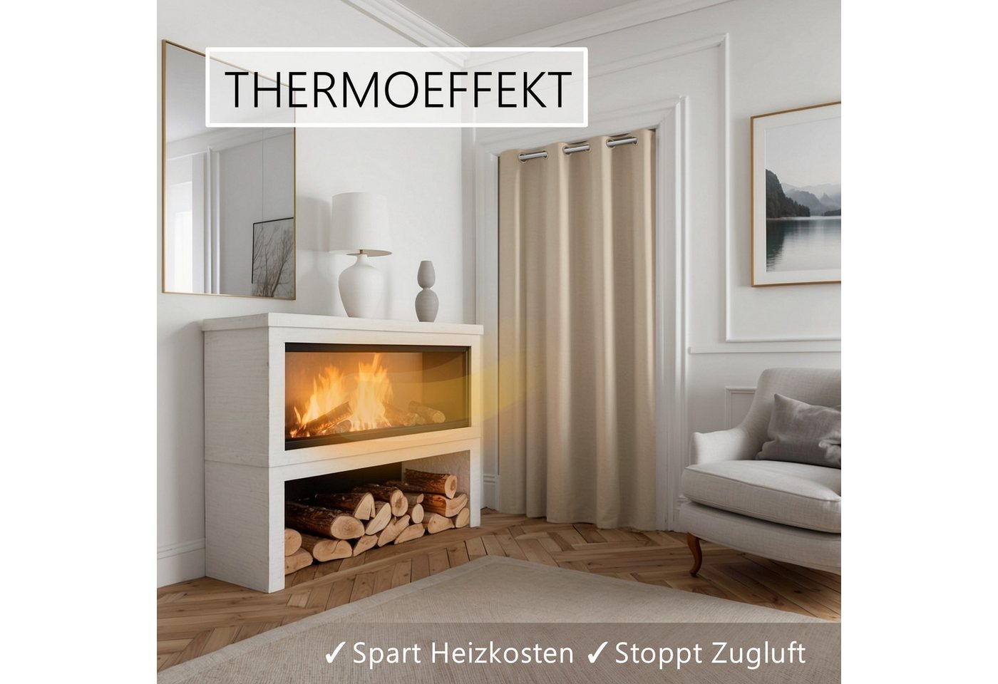 tinycurtains Türvorhang mit Stange weiß 70-120 cm Thermo Vorhang ohne Bohren, blickdicht, Ösen, verdunkelnd, Polyester, beige Driftwood, Türgardine mit Klemmsta – Bild 4 von 5