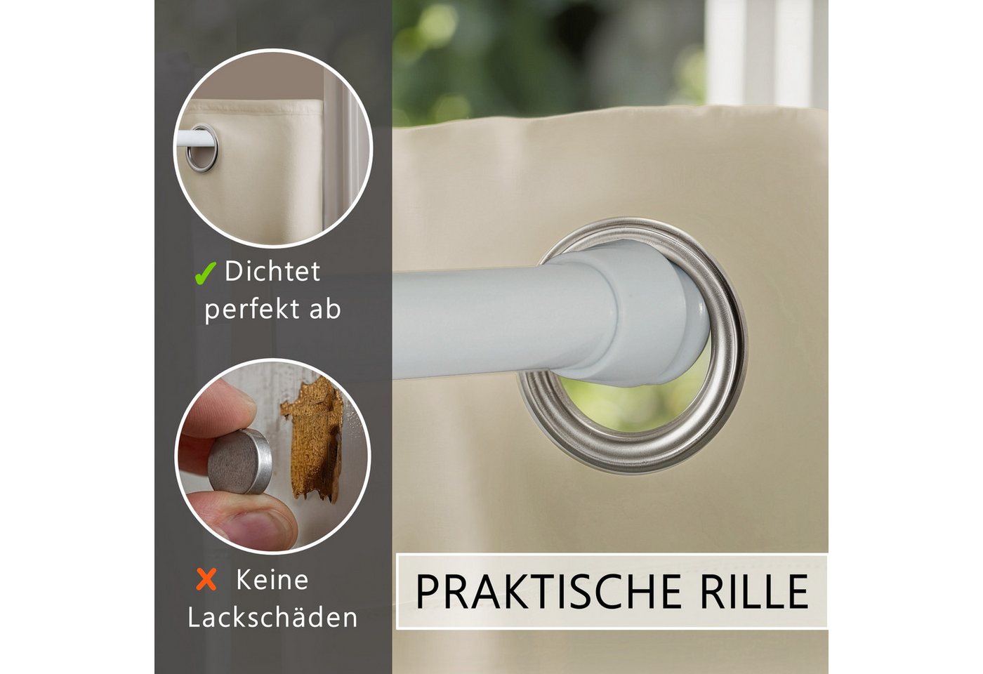tinycurtains Türvorhang mit Stange weiß 70-120 cm Thermo Vorhang ohne Bohren, blickdicht, Ösen, verdunkelnd, Polyester, beige Driftwood, Türgardine mit Klemmsta – Bild 5 von 5