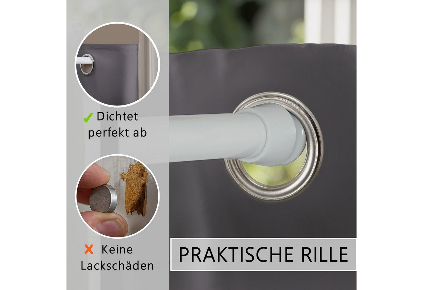 tinycurtains Türvorhang mit Stange weiß 70-120 cm Thermo Vorhang ohne Bohren, blickdicht, Ösen, verdunkelnd, Polyester, grau Nebula, Türgardine mit Klemmstange  – Bild 5 von 5