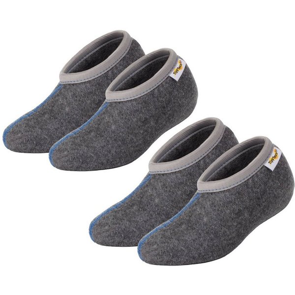 TippTexx 24 Funktionssocken 2 Paar Stiefelsocken Grau mit Wolle für Kinder ideal für Gummistiefel