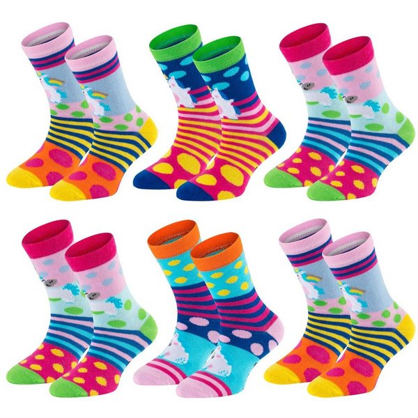 TippTexx 24 Socken 6 Paar bunte Kindersocken, sanfte Baumwolle, für Mädchen & Jungen (6 Paar) handgekettelte, weiche Naht