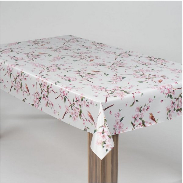 laro Tischdecke laro Wachstuch-Tischdecke Wachstischdecke Kirschblüten Rosa Weiß