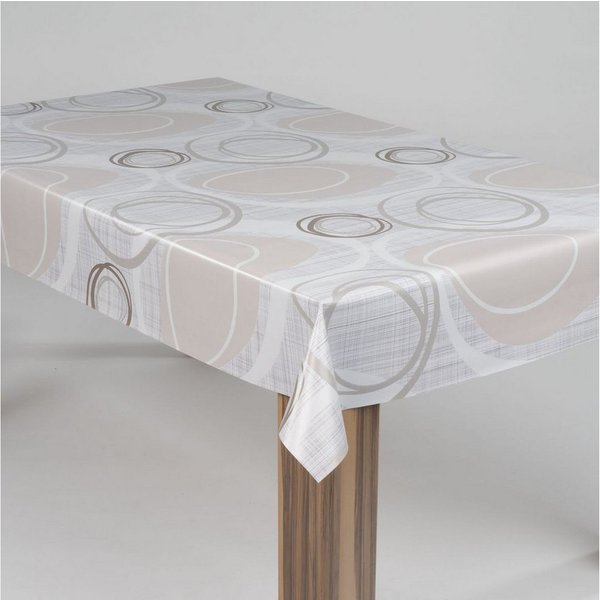 laro Tischdecke laro Wachstuch-Tischdecke Wachstischdecke Kreiswogen Weiß Beige