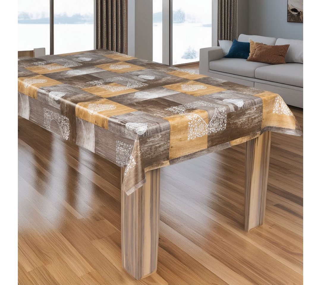 laro Tischdecke laro Wachstuch-Tischdecke Wachstischdecke Holzliebe Braun Grau – Bild 2 von 5