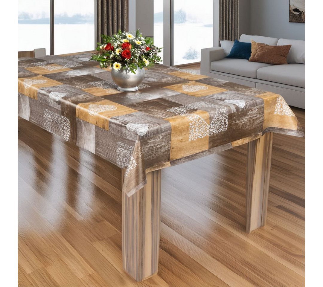 laro Tischdecke laro Wachstuch-Tischdecke Wachstischdecke Holzliebe Braun Grau – Bild 3 von 5