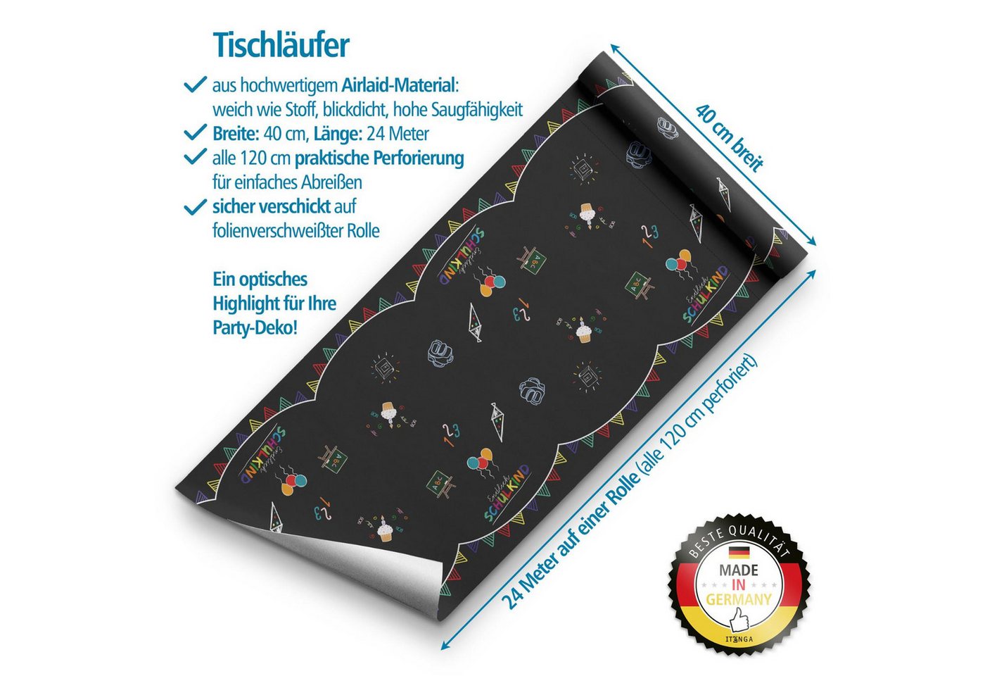 itenga Tischläufer itenga Tischläufer Endlich Schulkind - Schulanfang - 24m lang x 0,40m – Bild 2 von 3