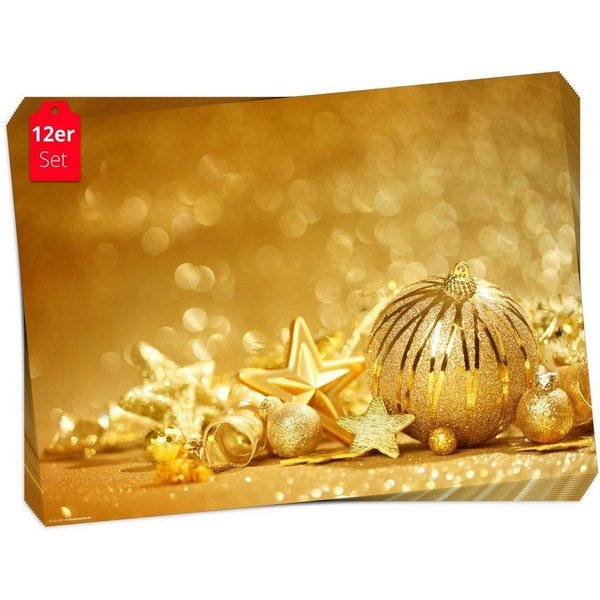 Tischsetmacher Platzset Tischsets I Platzsets - Weihnachten - Goldene Kugeln, (aus Naturpapier in Aufbewahrungsmappe, 12-St., 44 x 32 cm / gold), Made in German