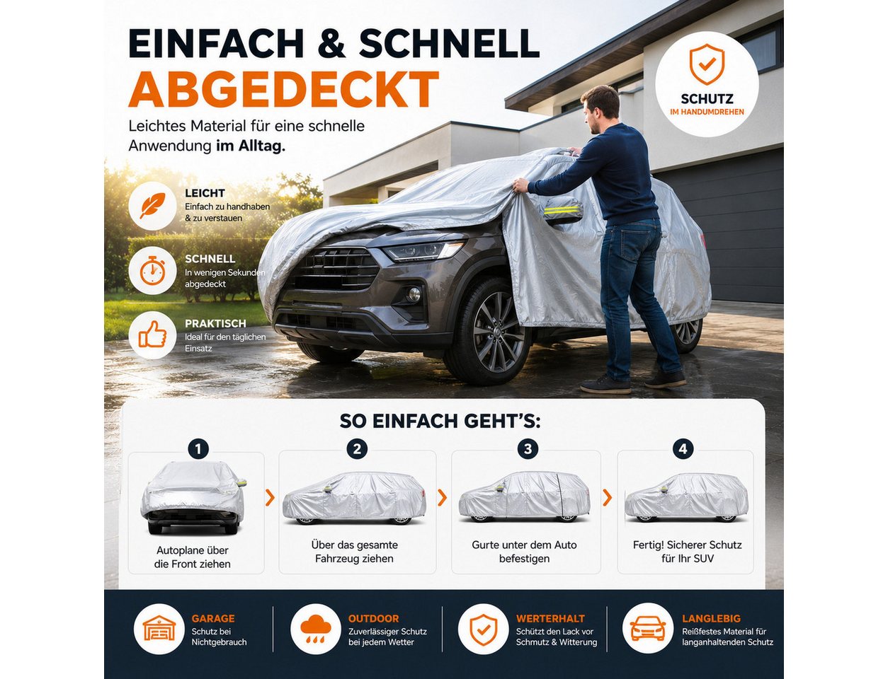 TK Gruppe Autoplane SUV-Autoabdeckung, 490 × 190 × 180 cm, Schutzhülle (Packung, 1-St) – Bild 2 von 5