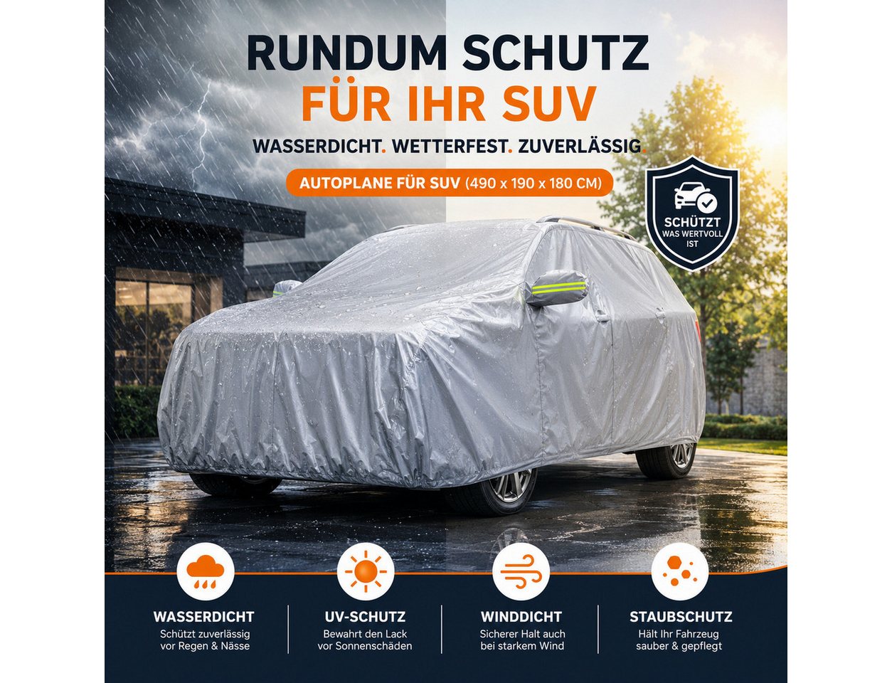 TK Gruppe Autoplane SUV-Autoabdeckung, 490 × 190 × 180 cm, Schutzhülle (Packung, 1-St) – Bild 3 von 5