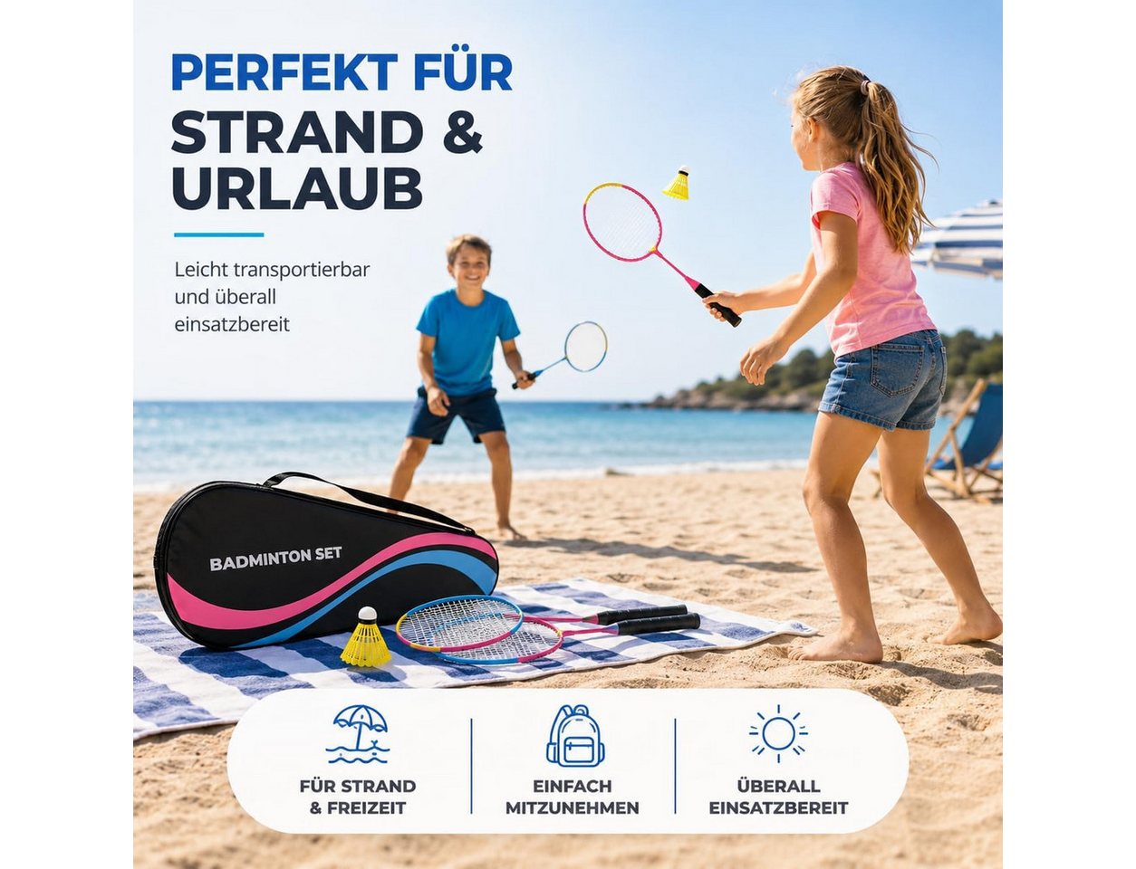 TK Gruppe Badmintonschläger Badmintonset mit 2 Federballschlägern, Federball und Tragetasche – Bild 2 von 5