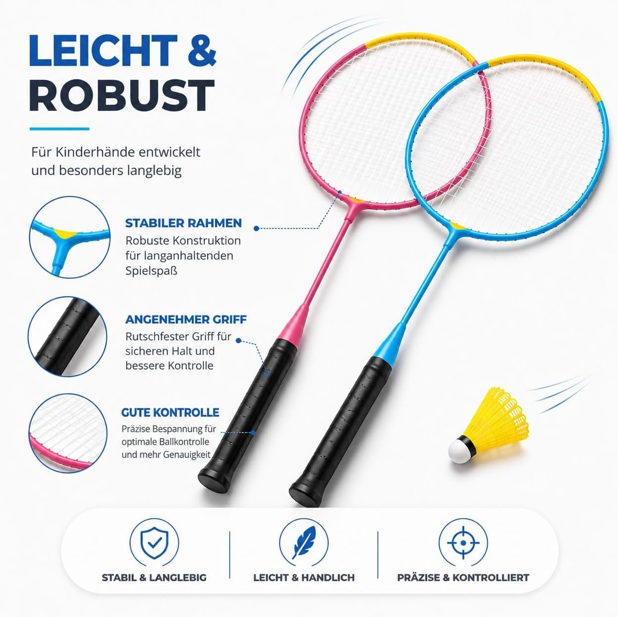TK Gruppe Badmintonschläger Badmintonset mit 2 Federballschlägern, Federball und Tragetasche – Bild 5 von 5