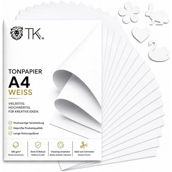 TK Gruppe Bastelkartonpapier 100 Blatt Tonkarton DIN A4, 220 g/m², schwarz oder weiß