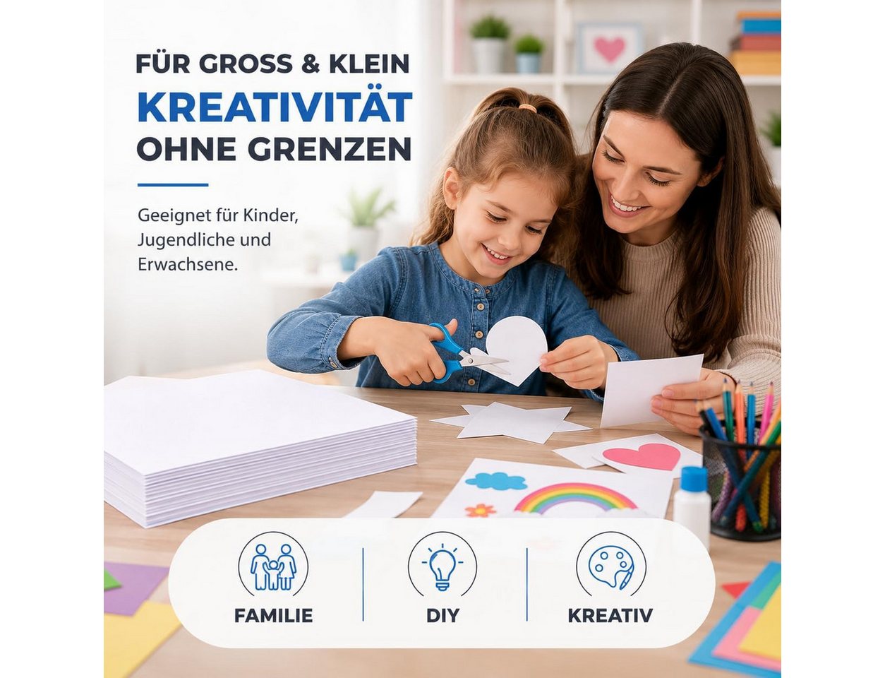TK Gruppe Bastelkartonpapier 100 Blatt Tonkarton DIN A4, 220 g/m², schwarz oder weiß – Bild 4 von 5