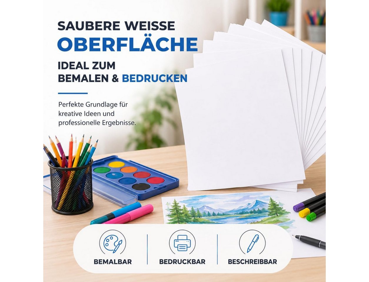 TK Gruppe Bastelkartonpapier 100 Blatt Tonkarton DIN A4, 220 g/m², schwarz oder weiß – Bild 5 von 5