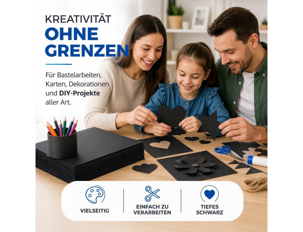 TK Gruppe Bastelkartonpapier 100 Blatt Tonkarton DIN A4, 220 g/m², schwarz oder weiß – Bild 4 von 5
